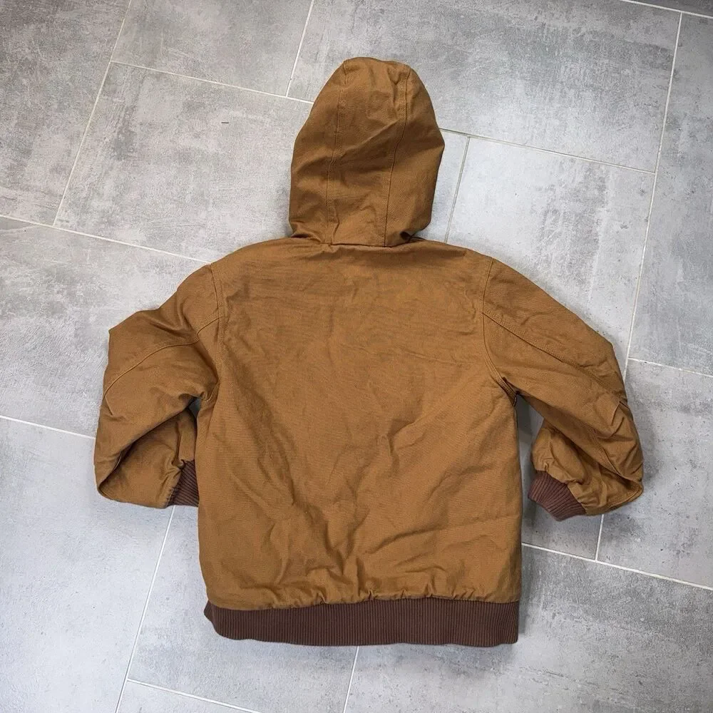 Carhartt Youth Medium 10–12 Brown Hooded Canvas Quilted Lined Jacket Coat EUC
